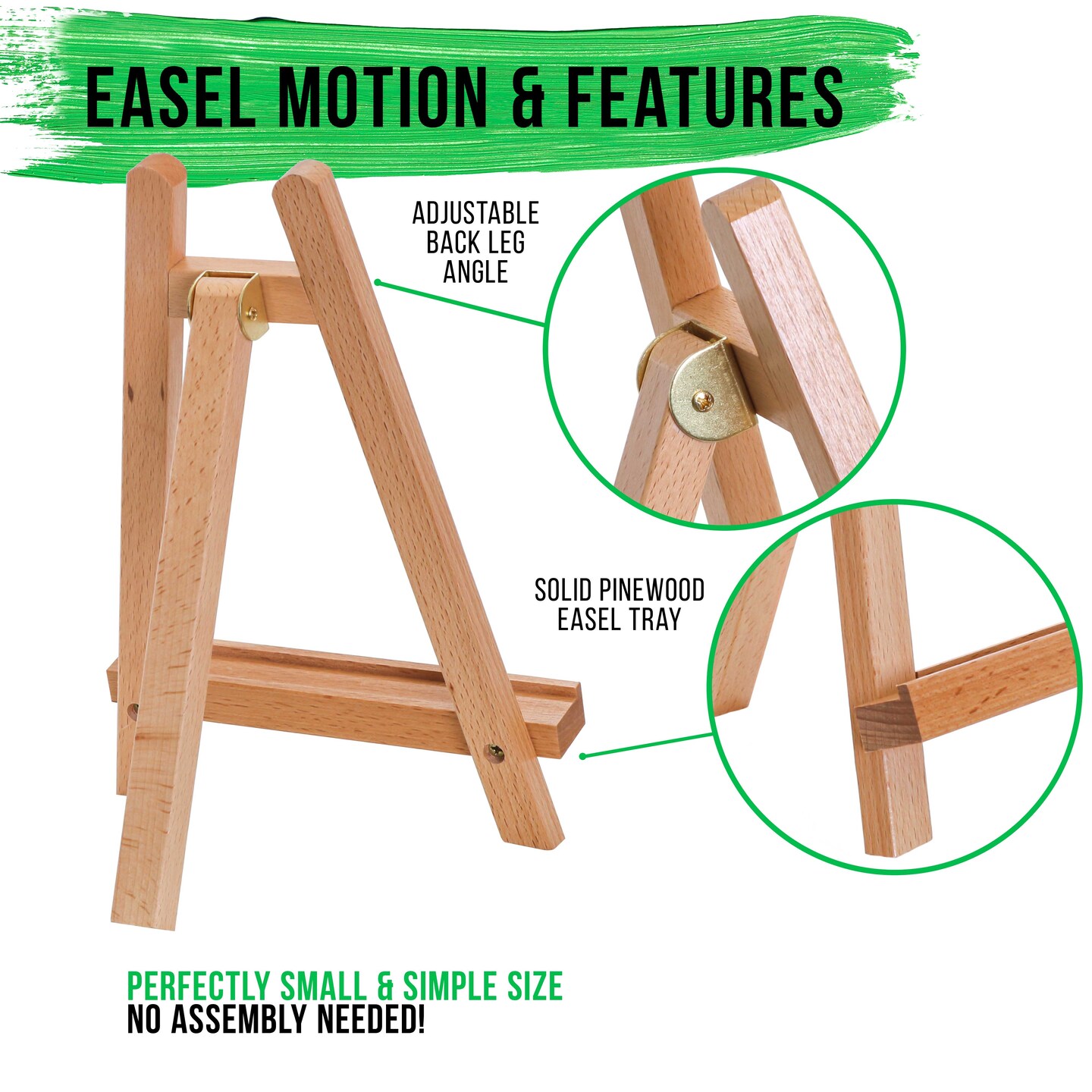 8&#x22; x 8&#x22; Stretched Canvas with 10.5&#x22; Tabletop Display Stand A-Frame Artist Easel Kit (Pack of 6) - Beechwood Tripod, Kids Students Painting Party