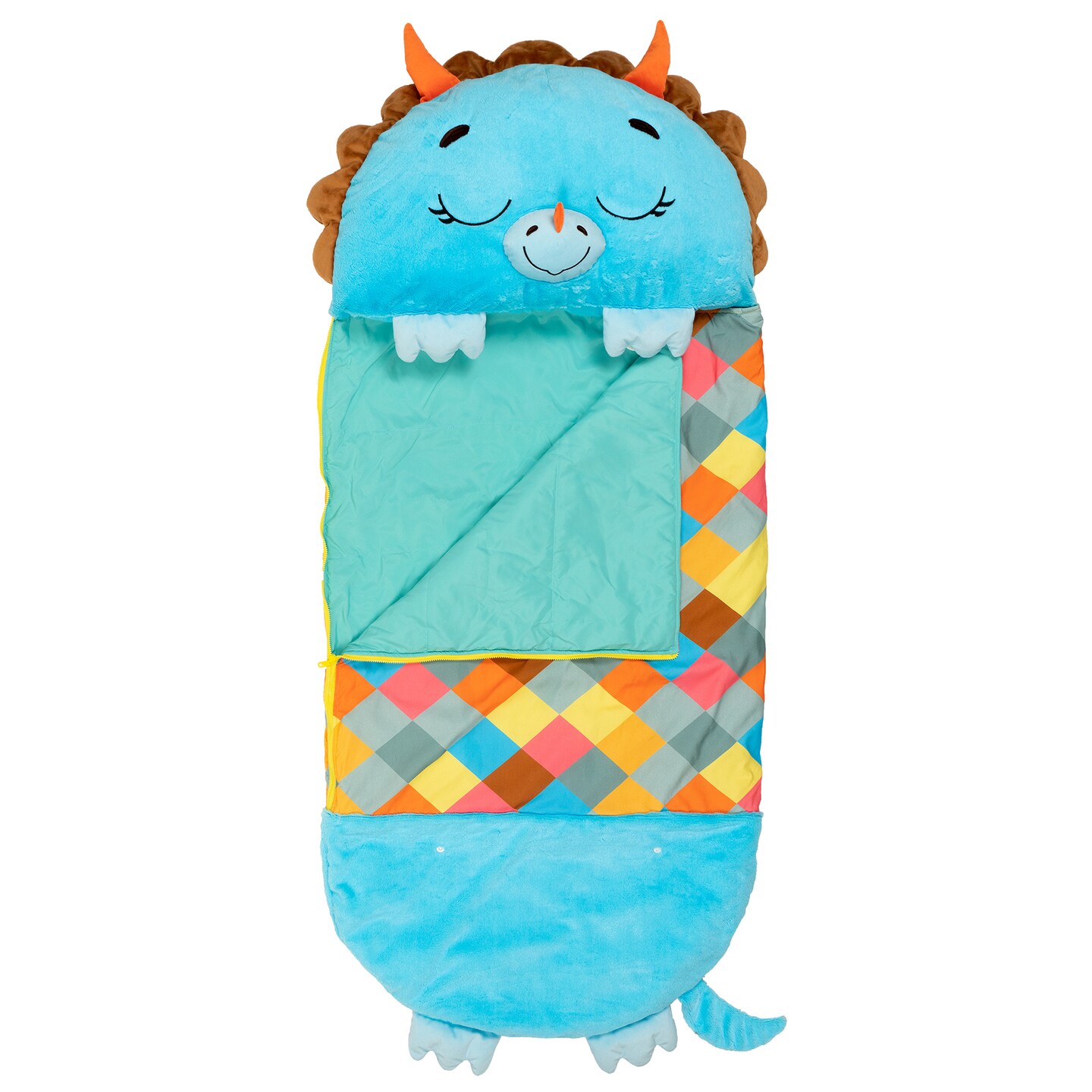 Happy Nappers: Pillow &#x26; Sleepy Sack: Medium - Triceratops Timmy - 54 x 20&#x22;, 2-In-1: Plush Dinosaur Opens Into Sleeping Bag, Soft, Play &#x26; Nap, Kids 3+