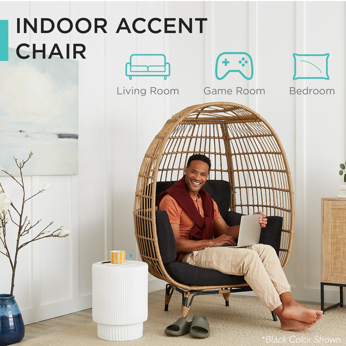Best Choice Products Wicker Egg Chair Oversized Indoor Outdoor Patio Lounger w/ Steel Frame, 440lb Capacity