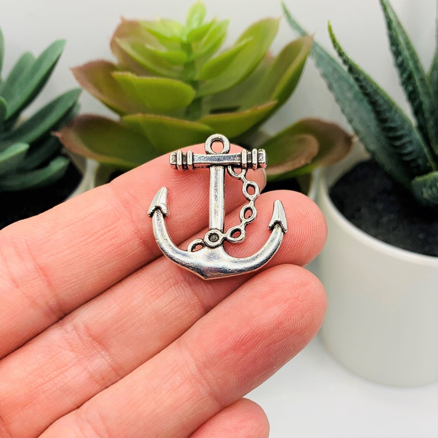 4, 20 or 50 Pieces: Silver Anchor Charms - Double Sided
