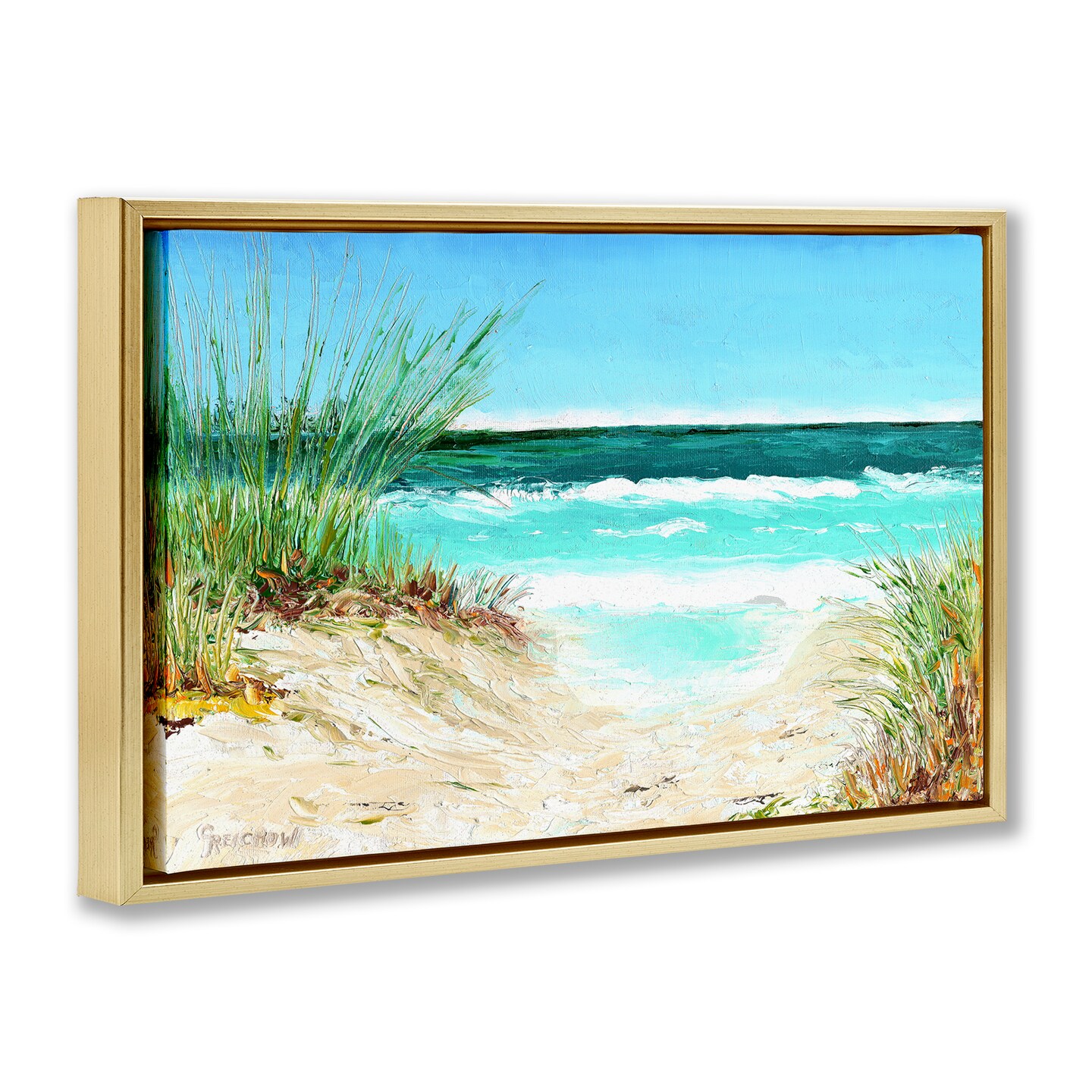 Stupell Industries Tropical Beach View Framed Floater Canvas Wall Art Design by Christine Reichow