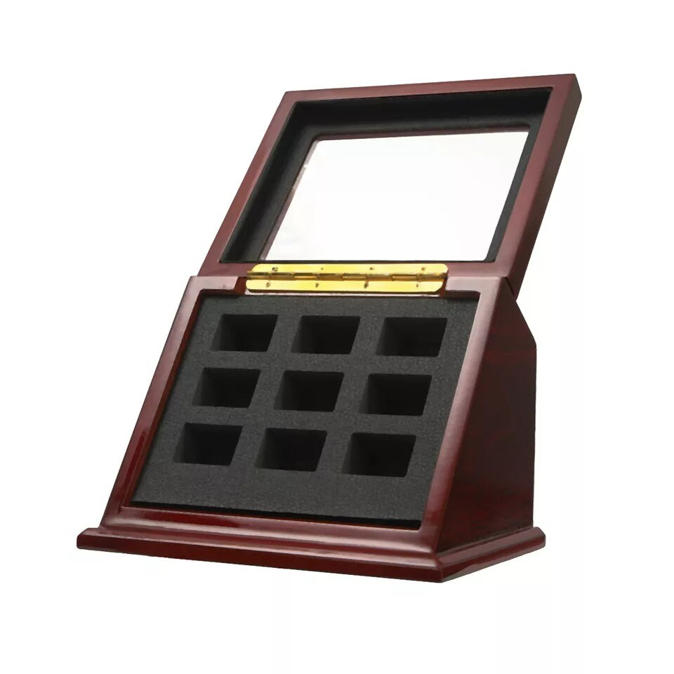 9 Holes Championship Ring Display Case Box Wooden Collection Storage Box Slanted