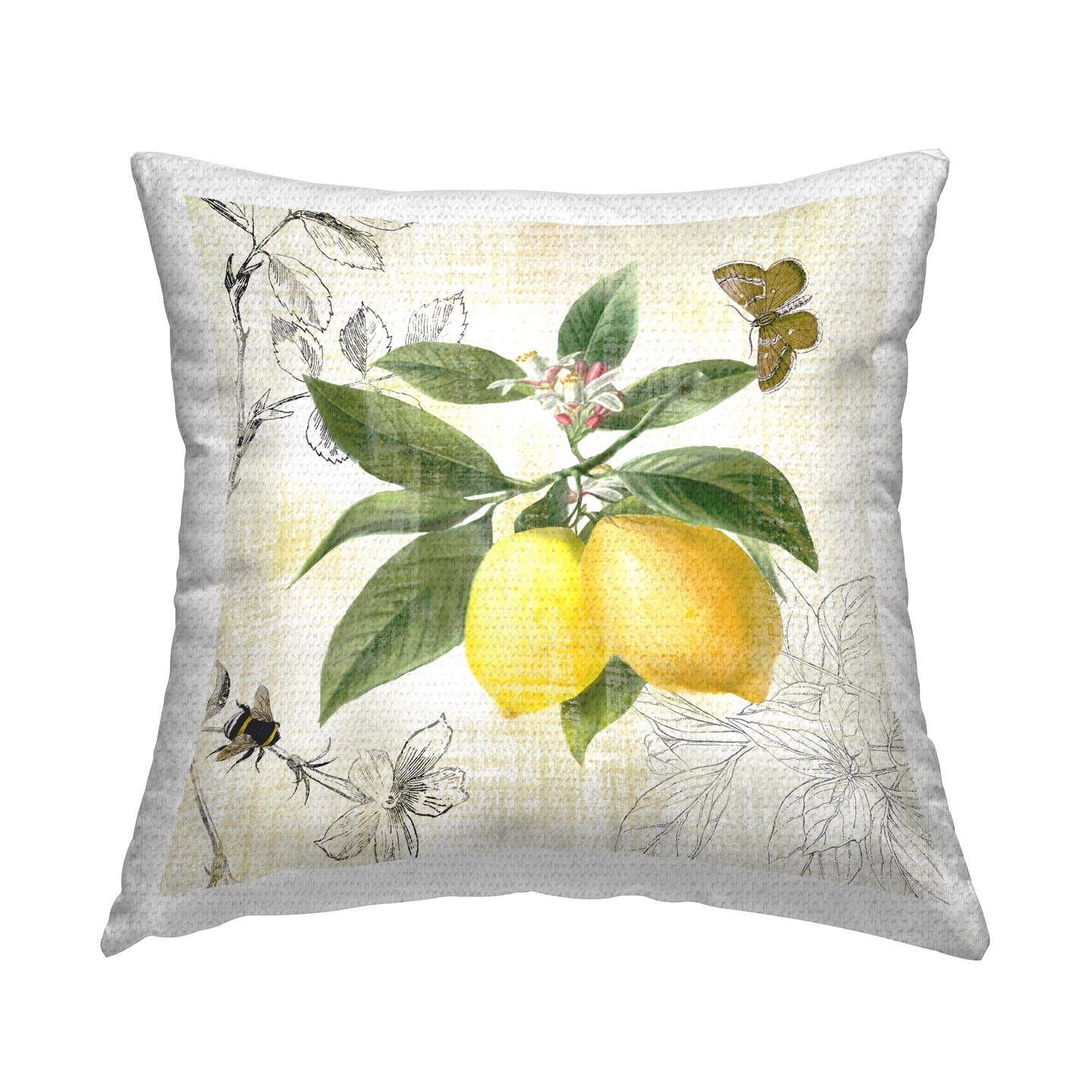 Vintage Lemons & Insects Design by Nan Outdoor Printed Pillow
