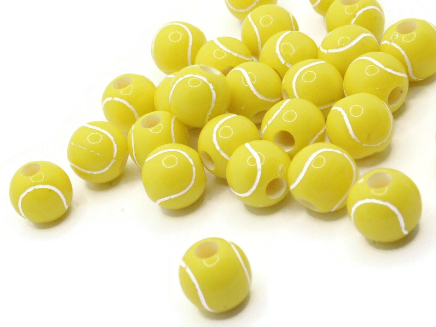 30 11mm Yellow Tennis Ball Round Plastic Sports Beads