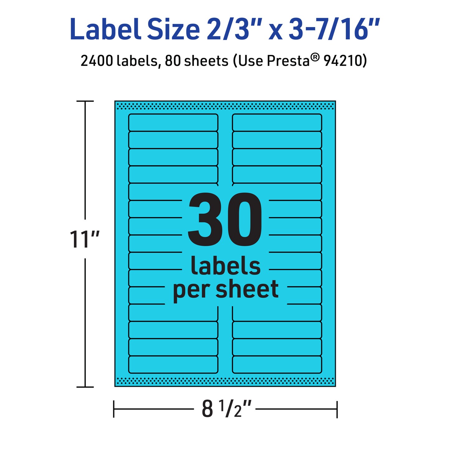 Avery Bright Blue Paper Labels, 2/3&#x22; x 3-7/16&#x22; Rectangle
