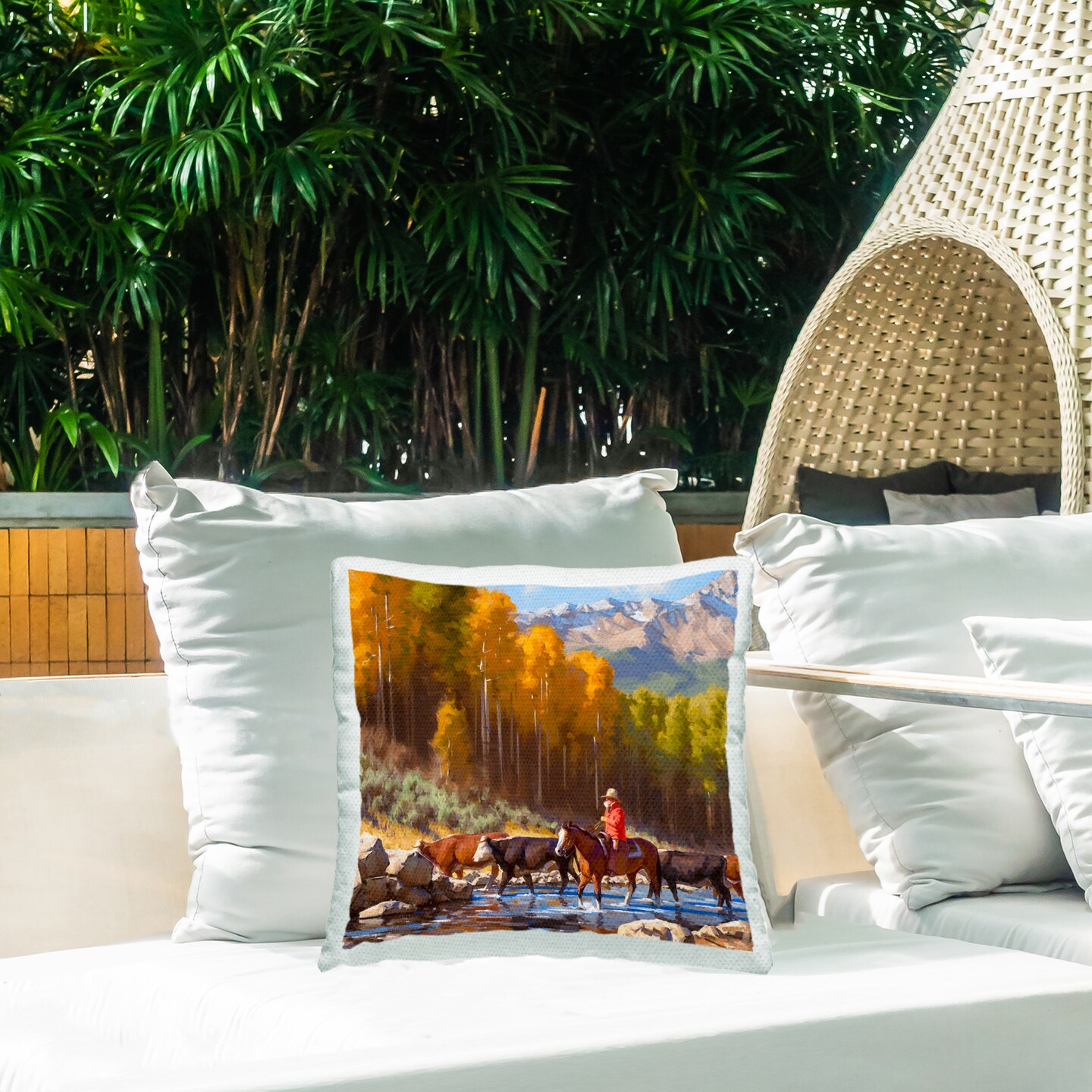 Herding Cattle Landscape Design by &#xA9; Jimmy Dyer Outdoor Printed Pillow 