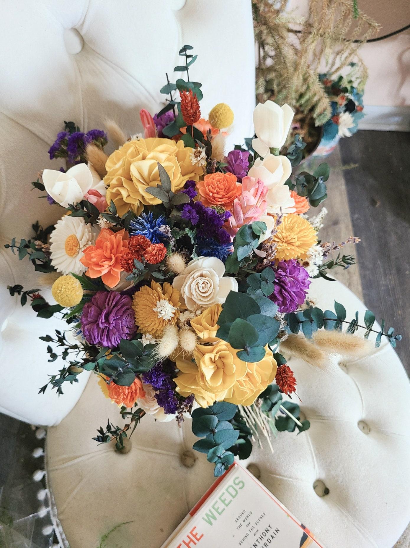 Wildflower Wooden Bouquet, Sola Flower Bouquet, Field Flowers