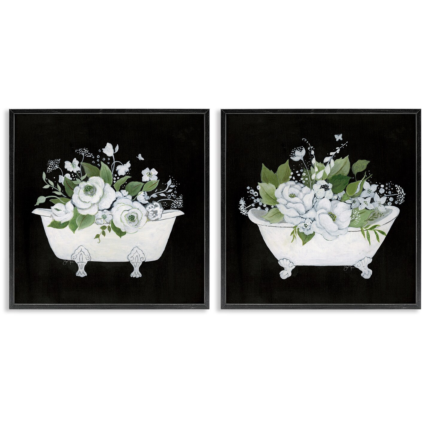 Stupell Industries Inviting Magnolia Clawfoot Tub 2 pc Framed Giclee Wall Art Set Design by Janet Tava