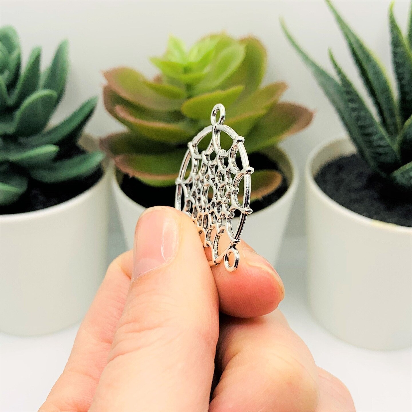4, 20 or 50 Pieces: Silver Dream Catcher Connector Charms