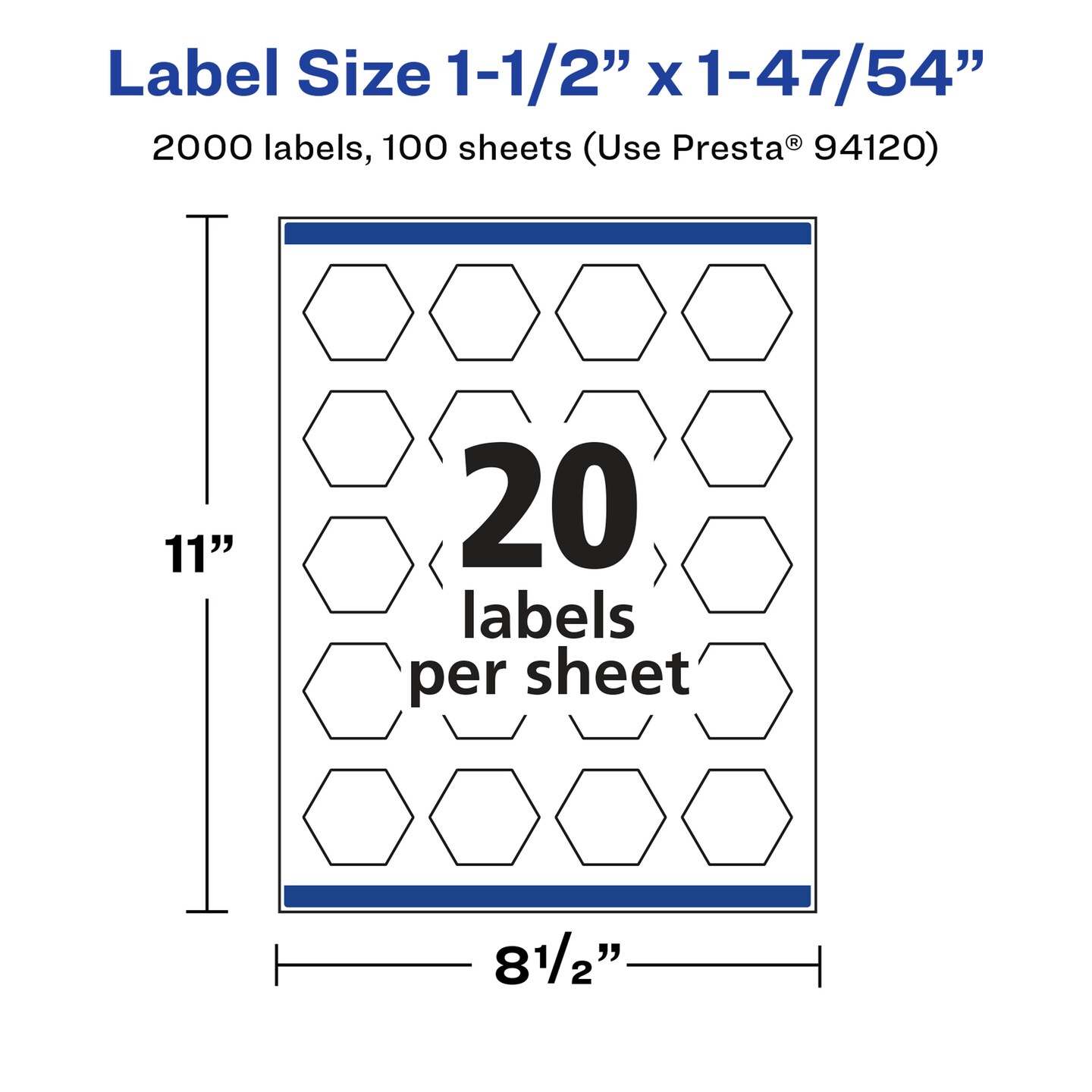 Avery Glossy White Hexagon Labels with Sure Feed, 1-1/2&#x22; x 1-47/54&#x22;