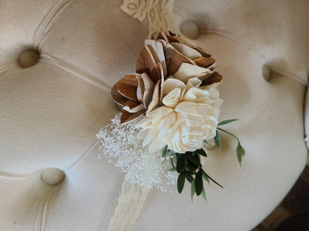 Rustic Bark Wood Flower Wrist Corsage product 3