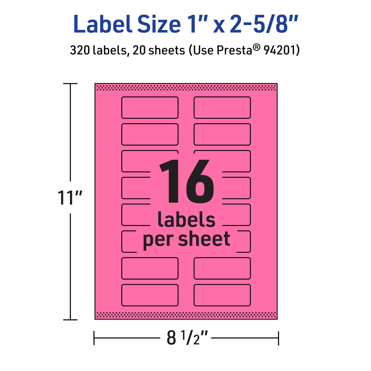 Avery Bright Pink Paper Labels, 1&#x22; x 2-5/8&#x22; Rectangle