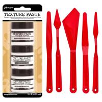 Ranger Texture Paste Set &#x2013; Includes Opaque, Transparent Gloss, and Transparent Matte Texture Pastes with 5 Pixiss Spreader Tools for Crafting, Mixed Media, and Scrapbooking