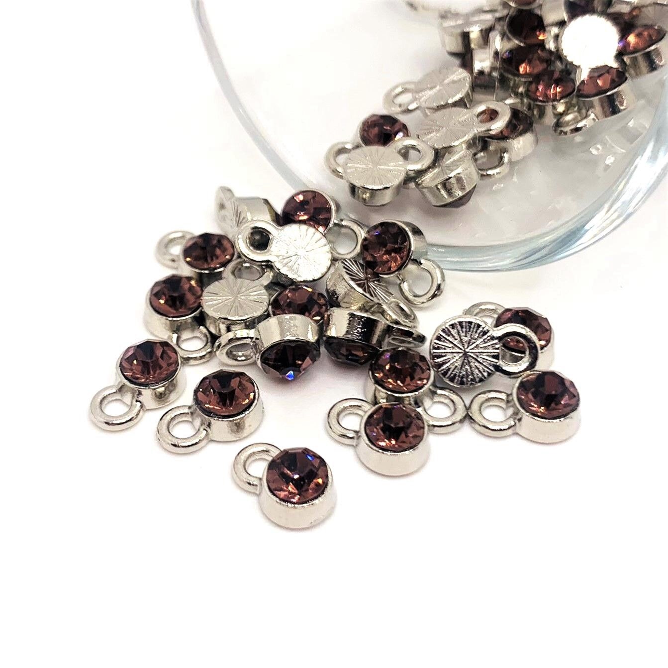 4, 20 or 50 Pieces: Small Pink Mauve June Birthstone Rhinestone Charms