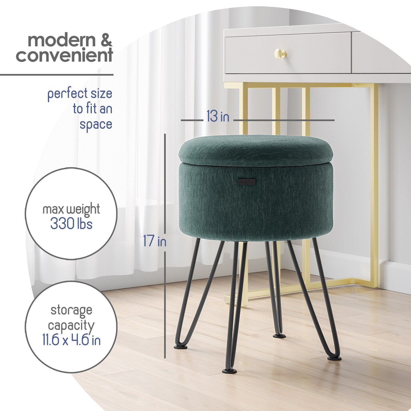 StorageBud Textured Velvet Storage Ottoman with Storage
