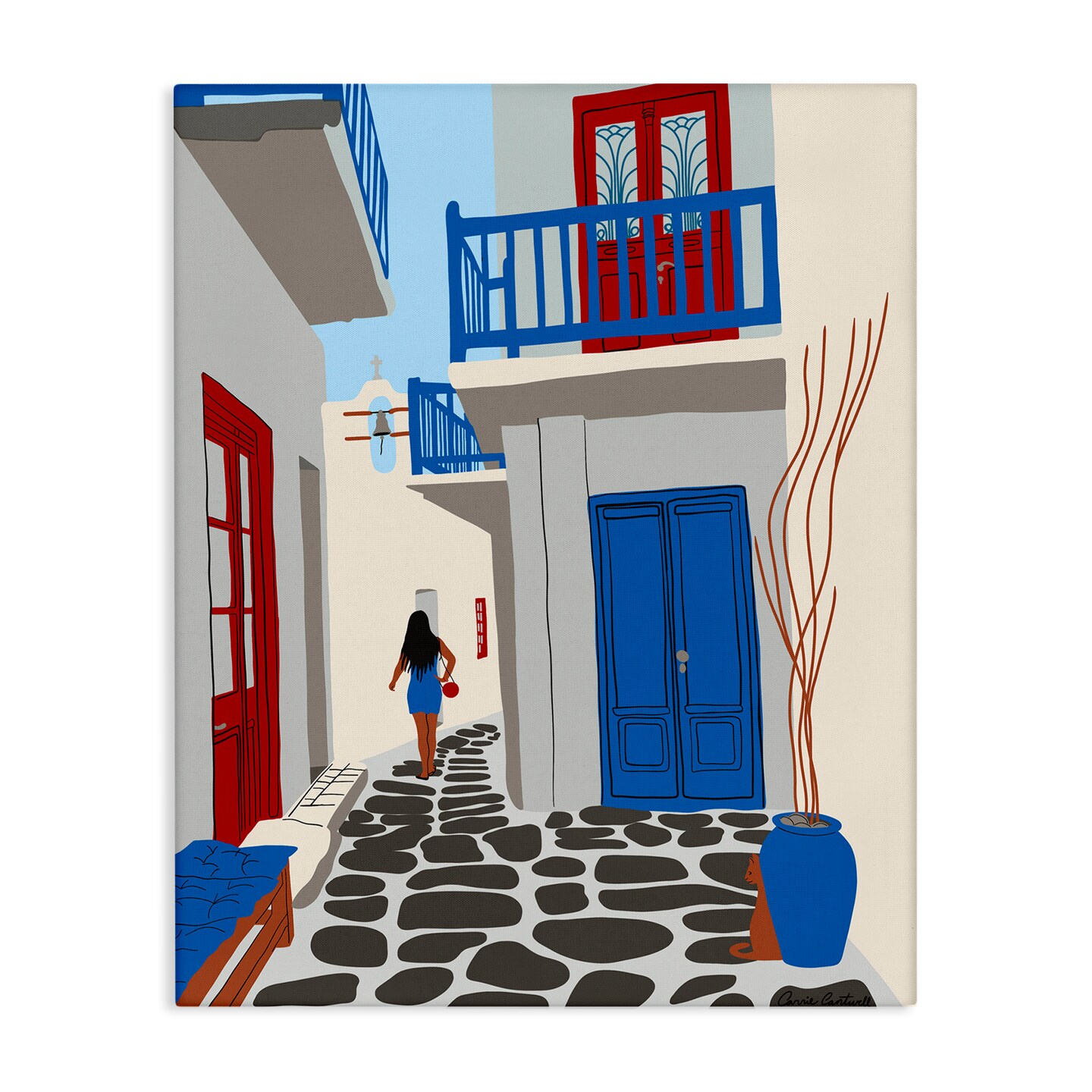 Stupell Industries Mykonos City Alley Canvas Wall Art Design by Carrie Cantwell