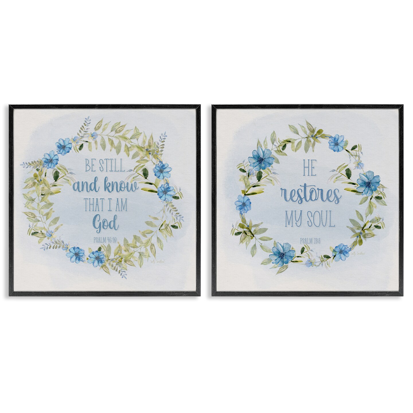 Stupell Industries Be Still Restores Psalm 2 pc Framed Giclee Wall Art Set Design by Sally Swatland