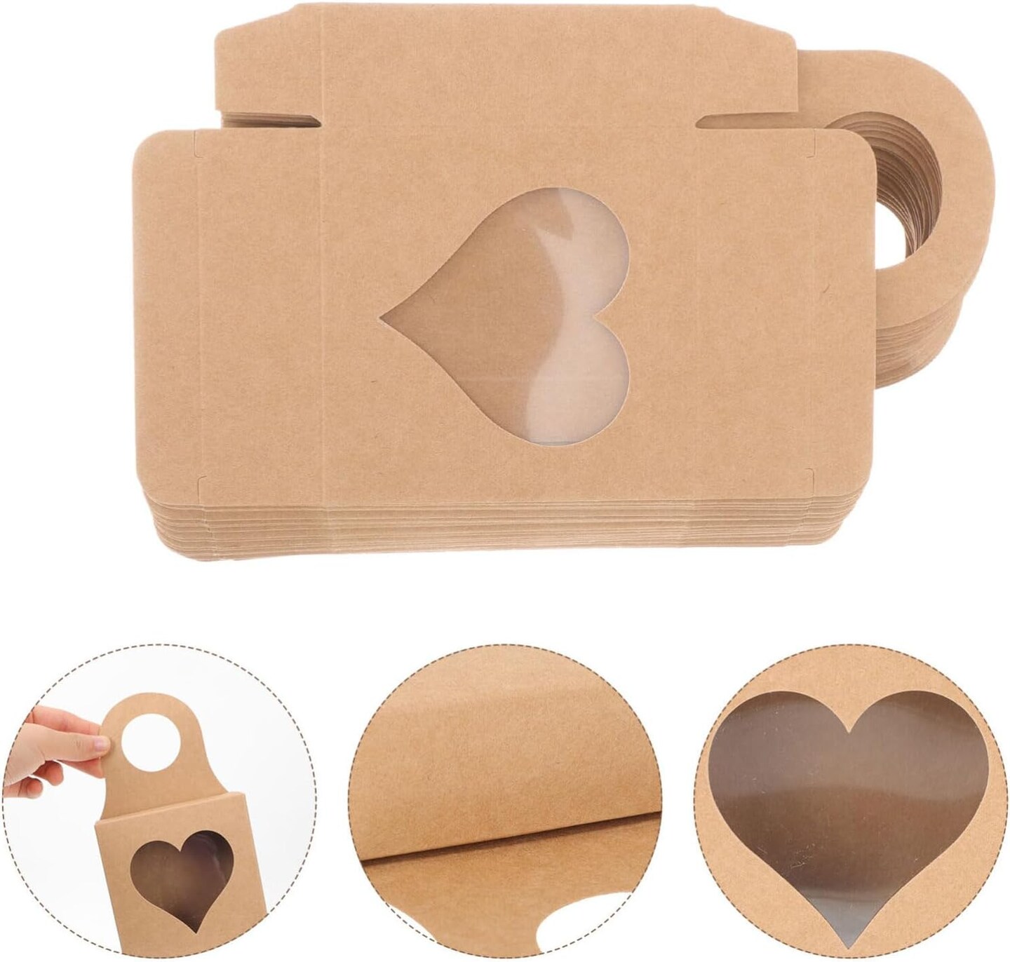 25pcs Wine Bottle Box with Heart Window, Foldable Wine Bottle Gift Boxes Kraft Paper Gift Boxes Bottle Hanger Favor Boxes for Candy Chocolate Valentine Gift Box
