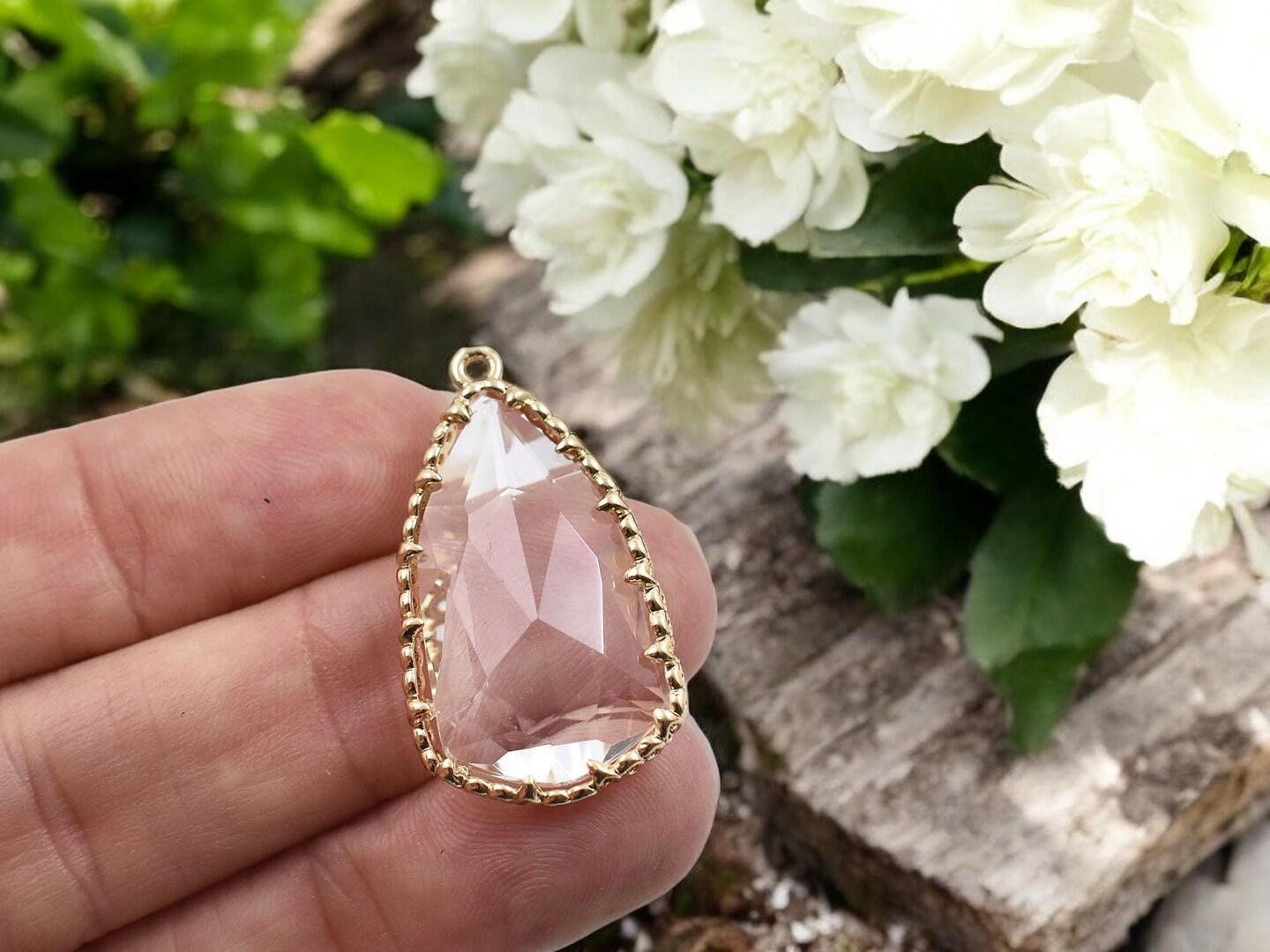 33x18mm Gold Plated Brass Faceted Clear Glass Drop Pendants - Choose Your Qty