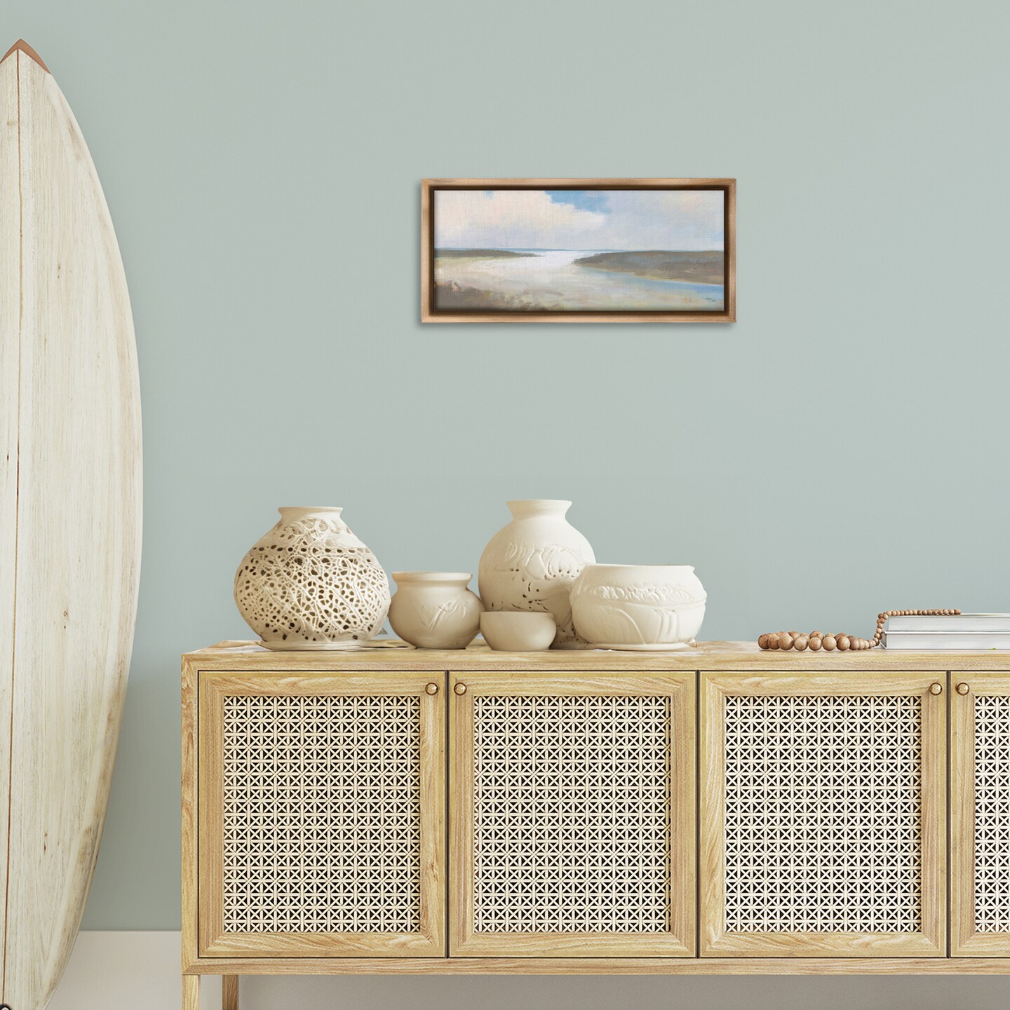 Stupell Industries Soft Coastal Shore Framed Floater Canvas Wall Art Design by Wellington Studio