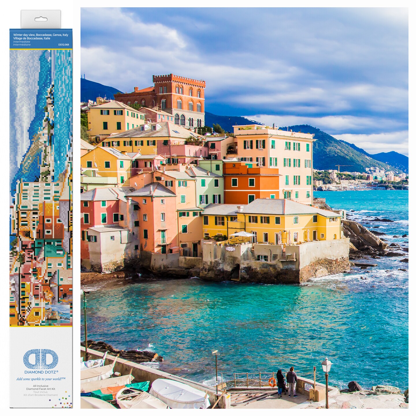 Diamond Dotz Winter day view- Boccadasse- Genoa- Italy Diamond Painting Kits for Adults - Diamond Art Kits a Relaxing Creative Craft Kit with Dotz Gems 18.5x24.8