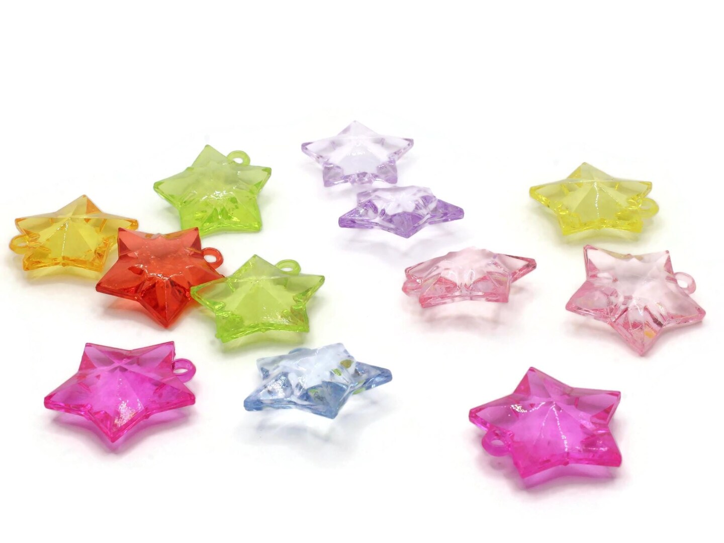 12 31mm Mixed Color Large Clear Acrylic Star Charms