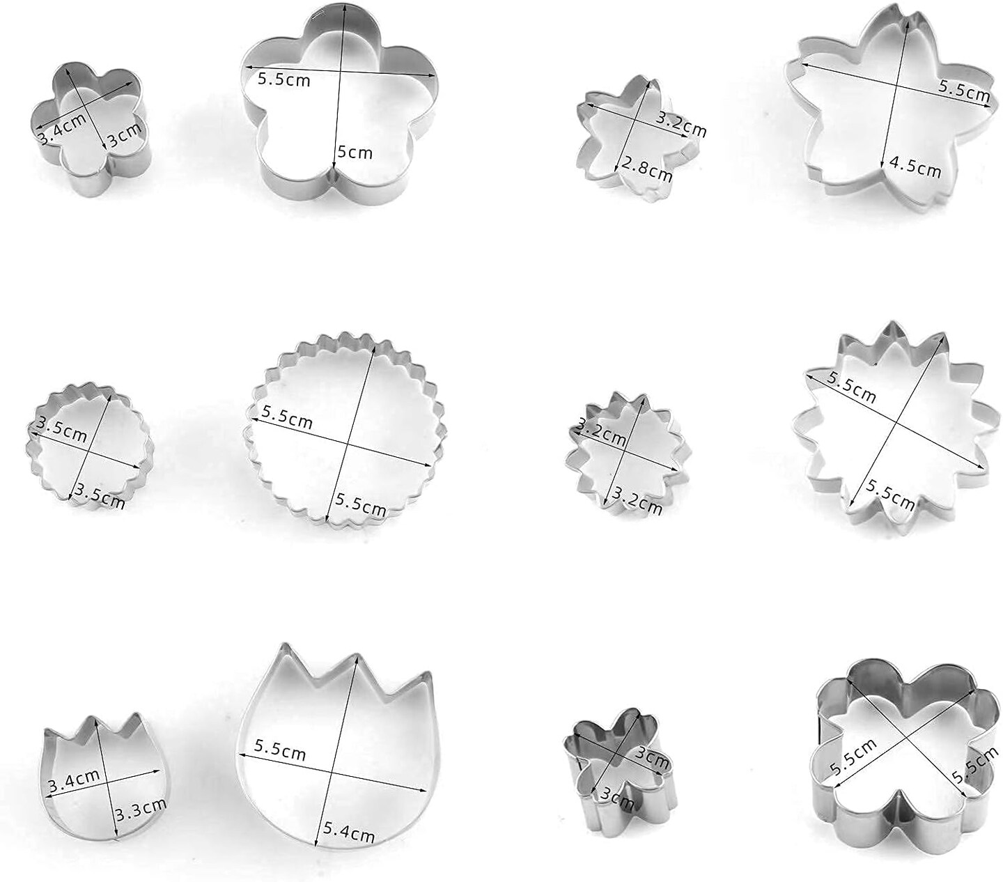 12-Piece Flower Cookie Cutter Set - Blossom, Sunflower &#x26; More