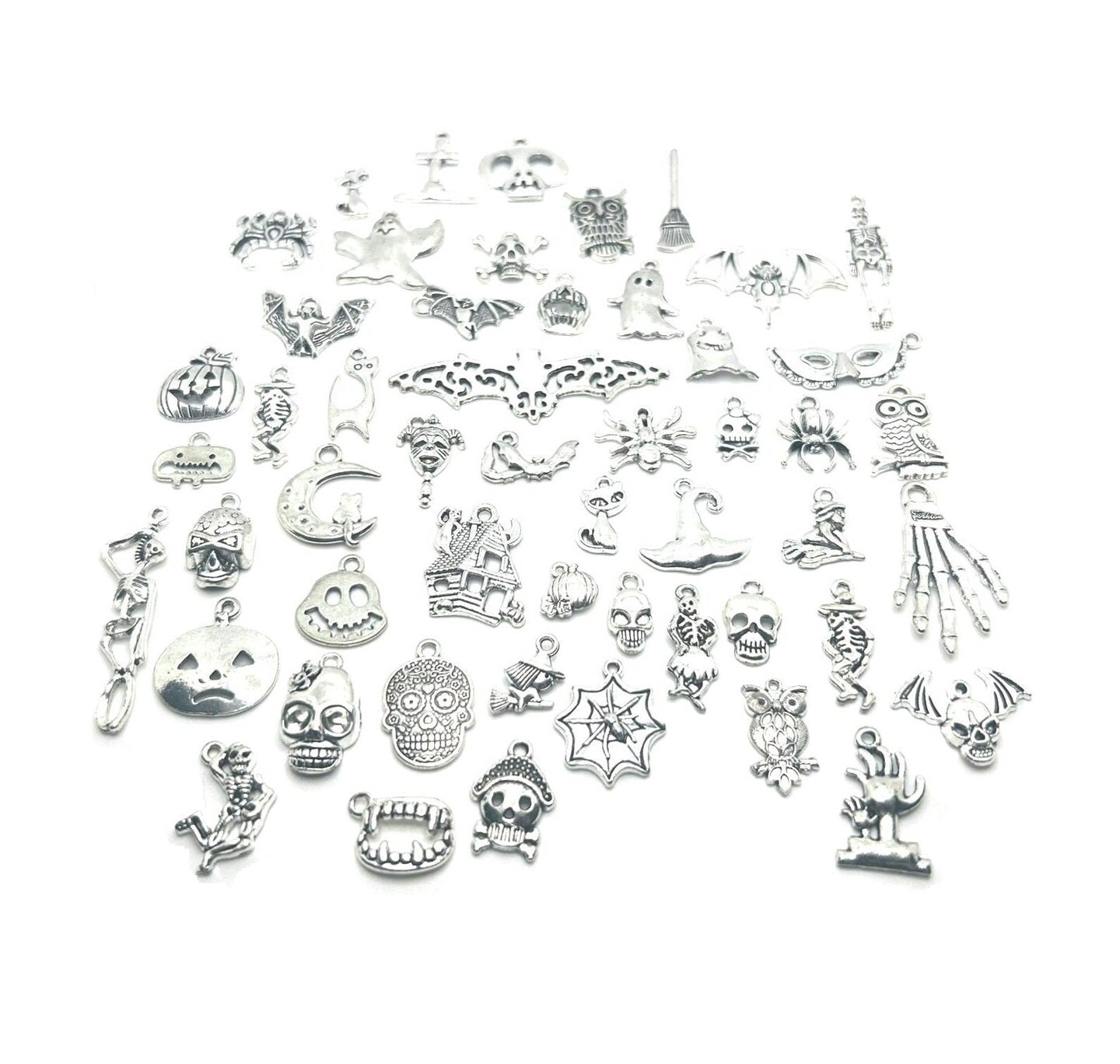 50 Piece Antique Silver Halloween Mix Charms