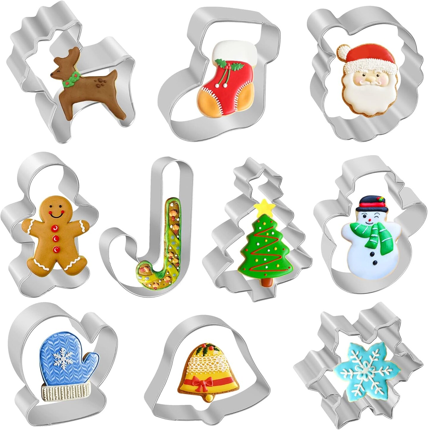 10-Piece Christmas Cookie Cutter Set - Stainless Steel Shapes