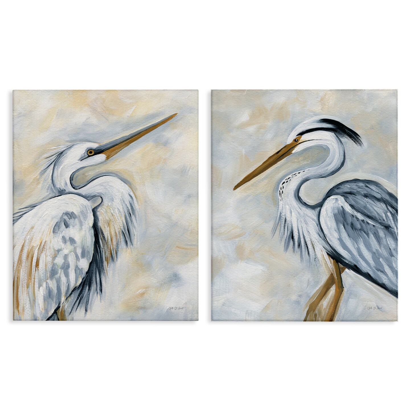 Stupell Industries White Egret Blue Heron 2 pc Canvas Wall Art Set Design by Yvette St. Amant