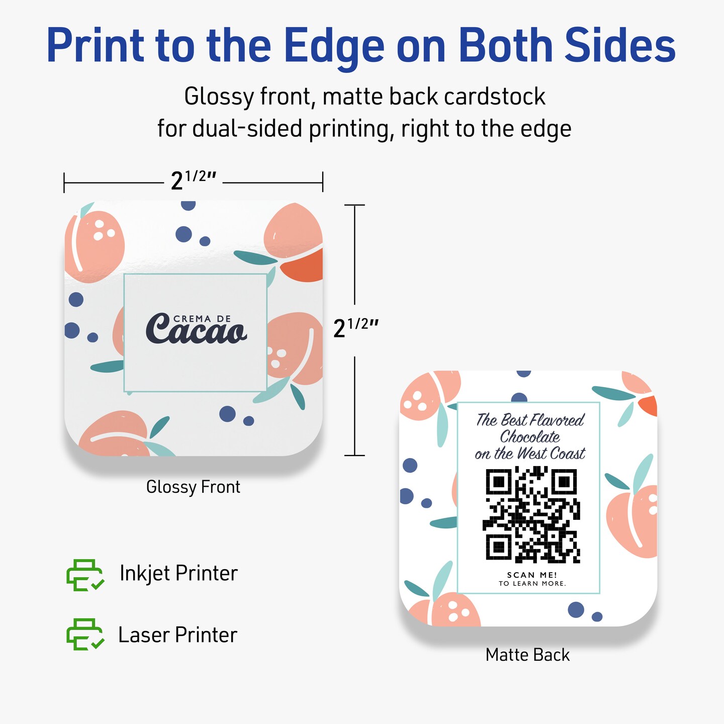 2-1/2&#x22; x 2-1/2&#x22; Square Rounded Corners, Glossy White Business Cards