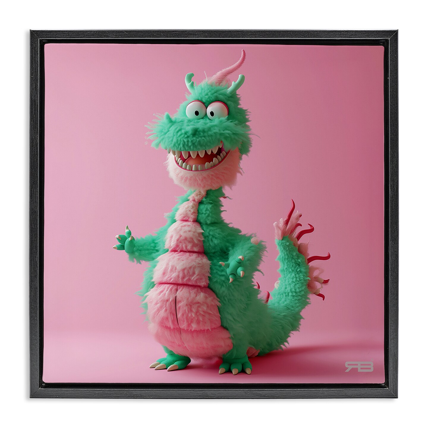 Stupell Industries Happy Green Dragon Framed Floater Canvas Wall Art Design by RB
