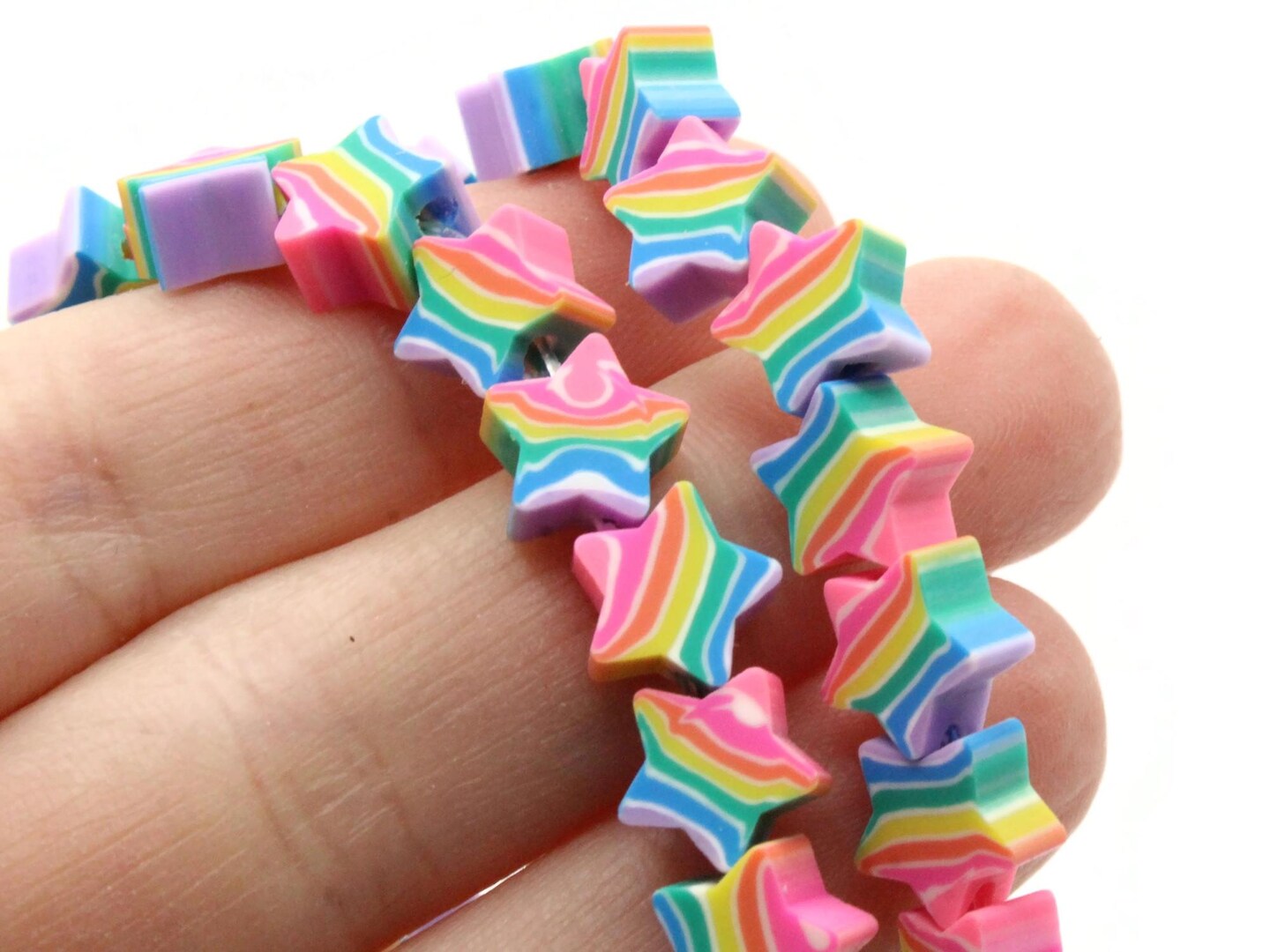 40 10mm Rainbow Striped Star Polymer Clay Beads