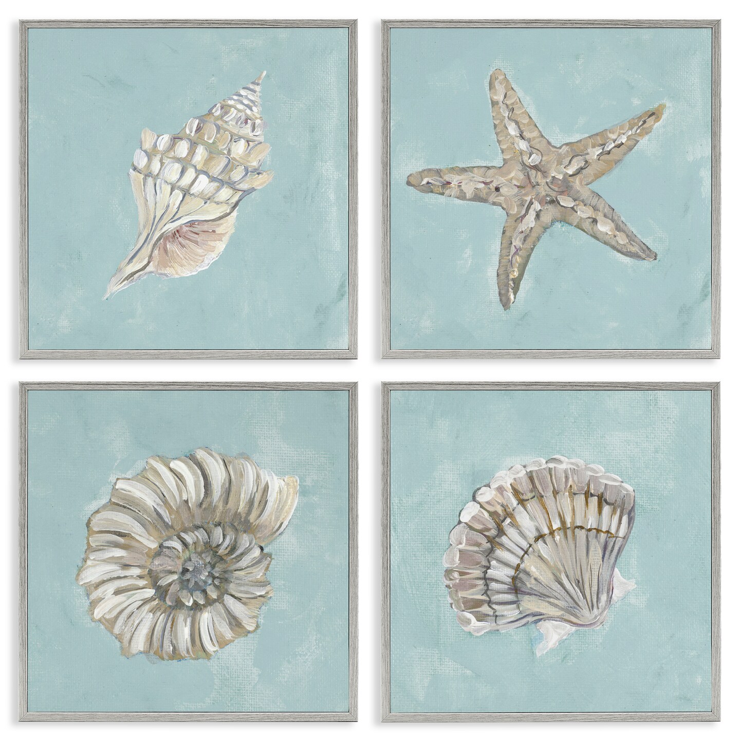 Stupell Industries Beige & Blue Sea Life 4 pc Framed Giclee Wall Art Set Design by Julie Derice