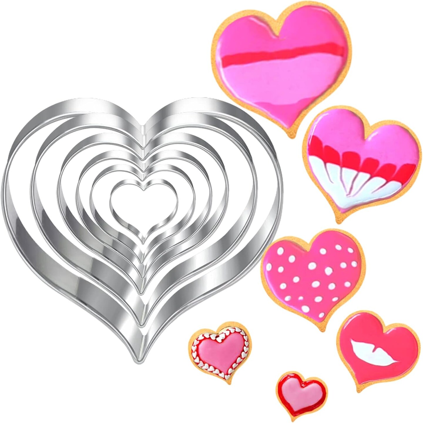 Heart Cookie Cutter Set 6 Pieces Fondant Biscuit Cutters Valentines Day