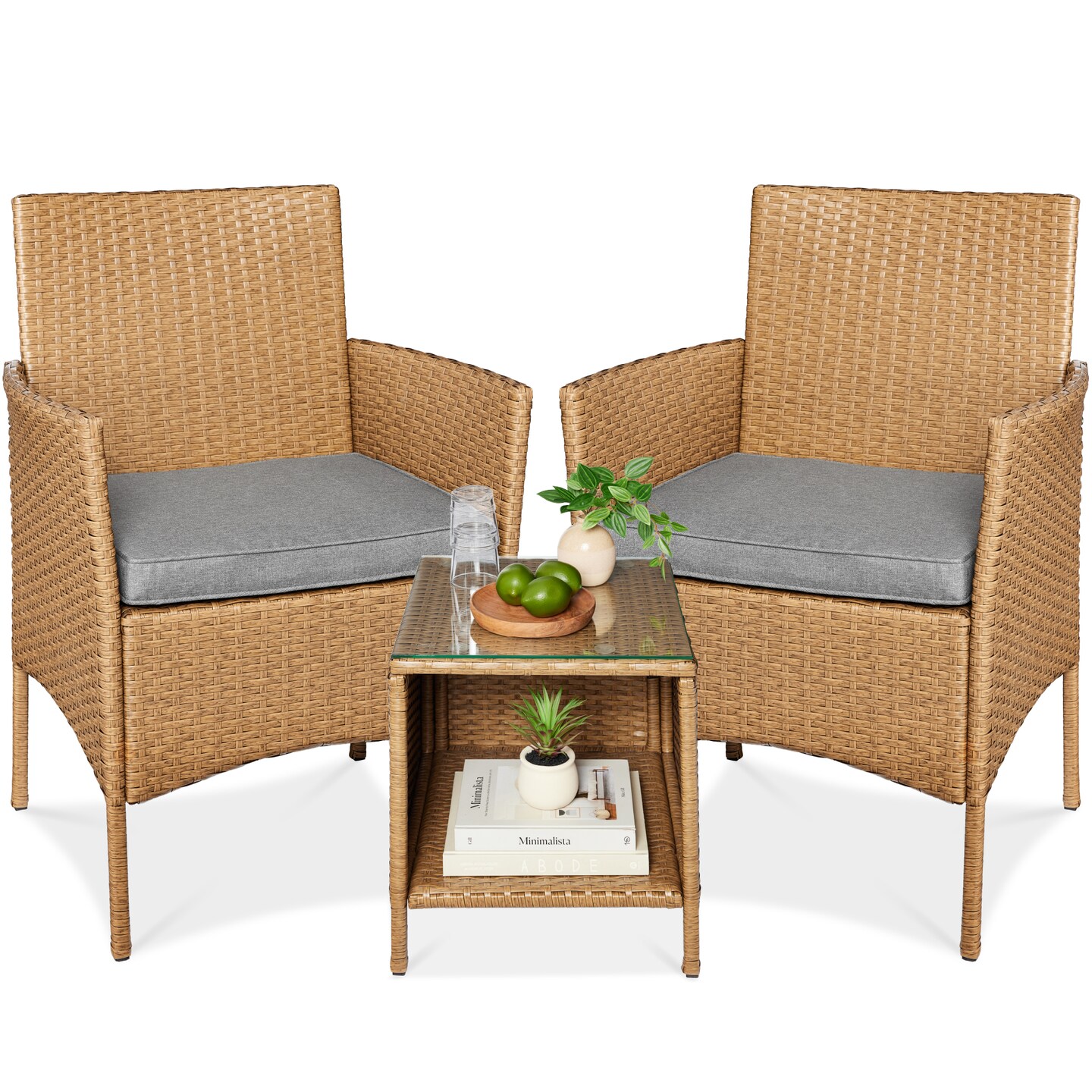 Best Choice Products 3-Piece Outdoor Wicker Conversation Patio Bistro Set, w/ 2 Chairs, Table