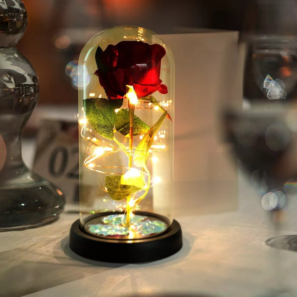 LED Lighted Beauty and the Beast Enchanted Rose In Glass Dome Mother&#x27;s Day Gift