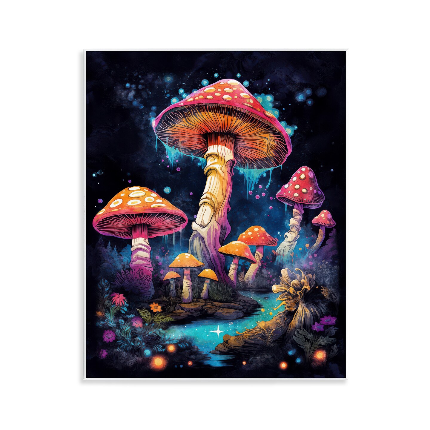 Stupell Industries Psychedelic Mushroom Scene Wall Plaque Art Design by Nina Blue