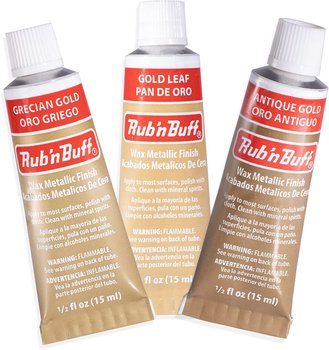 AMACO Rub n Buff Wax Metallic Finish 3 Color Kit - Antique Gold Grecian Gold and Gold Leaf 15ml Tubes - Versatile Gilding Wax for Finishing Furniture Antiquing and Restoration - 3 Rub and Buff Colors