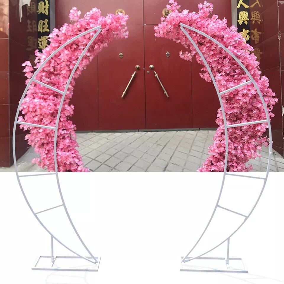 2PC 80IN Crescent Moon Wedding Arch Backdrop Stand Flower Rack Party Event Decor