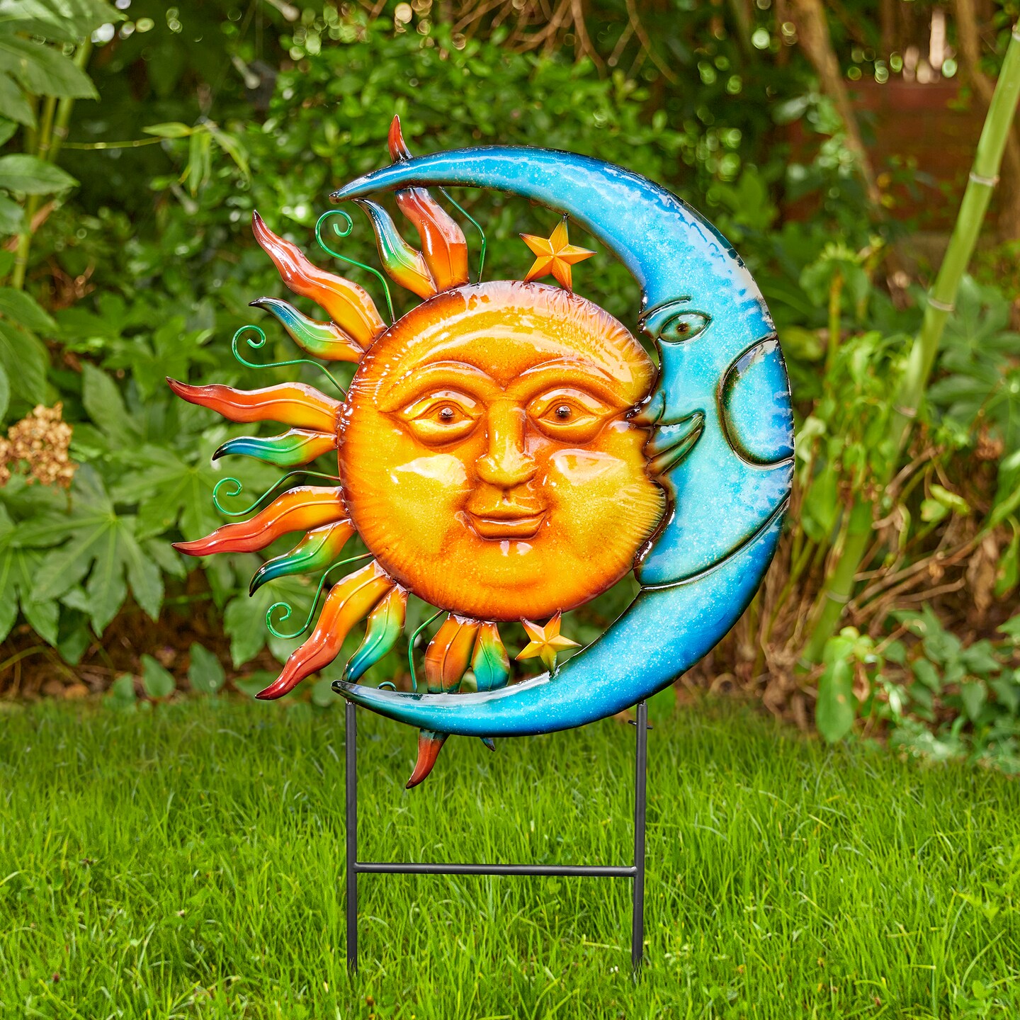36.25''H Metal Sun and Moon Yardstake or Wall Décor