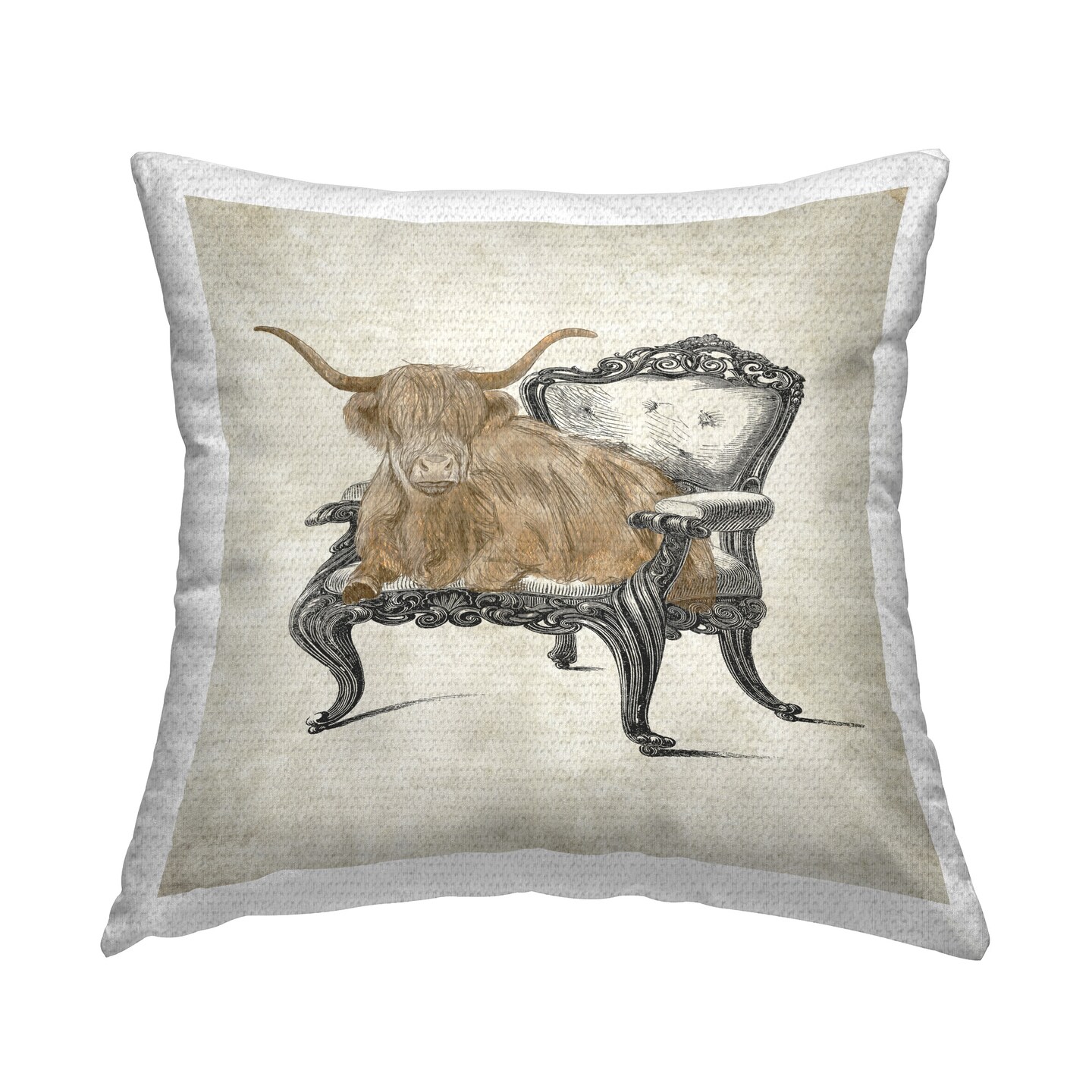 Longhorn &#x26; Antique Chair Design by Elizabeth Medley Outdoor Printed Pillow 
