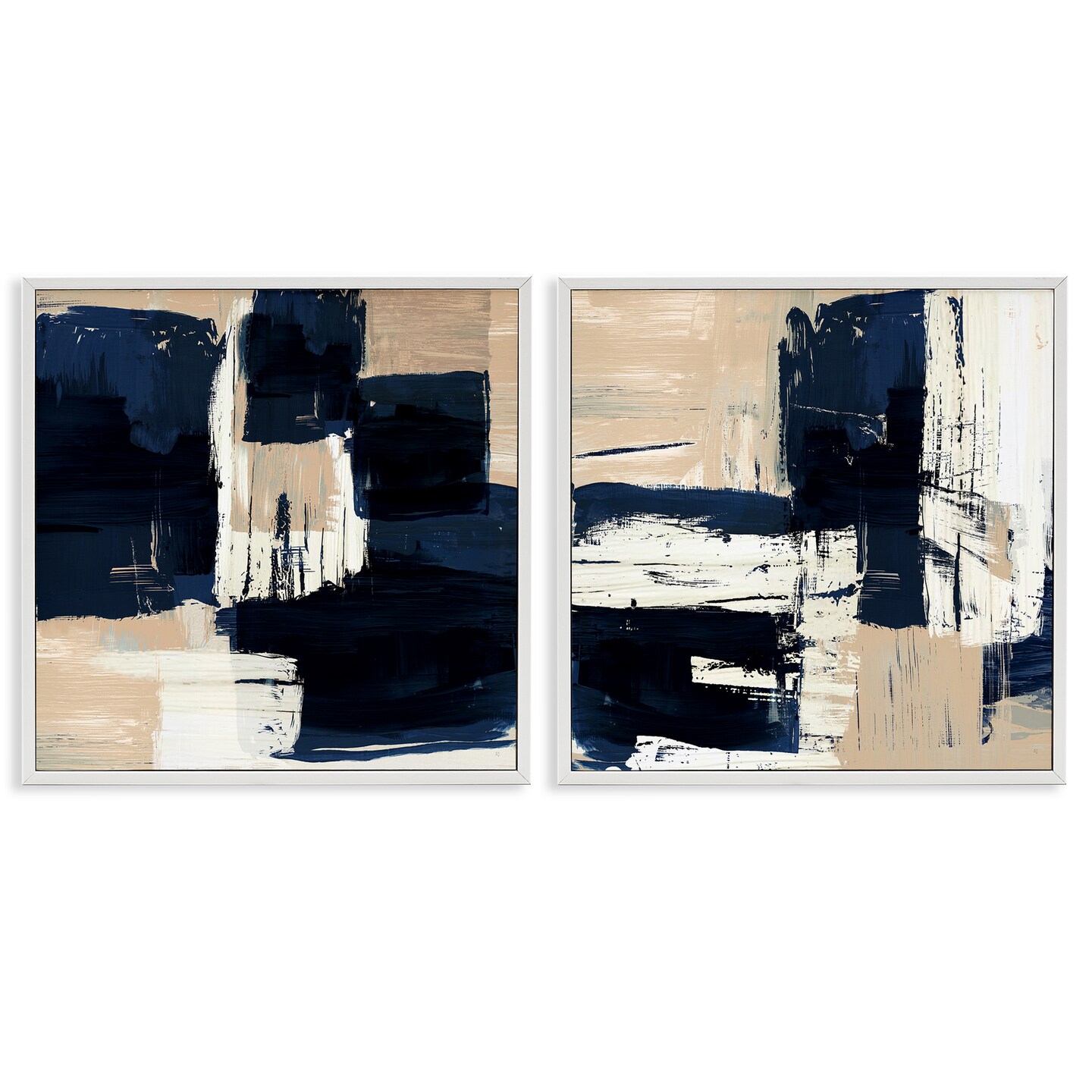 Stupell Industries Abstract Navy Neutral 2 pc Framed Giclee Wall Art Set Design by Susan Jill