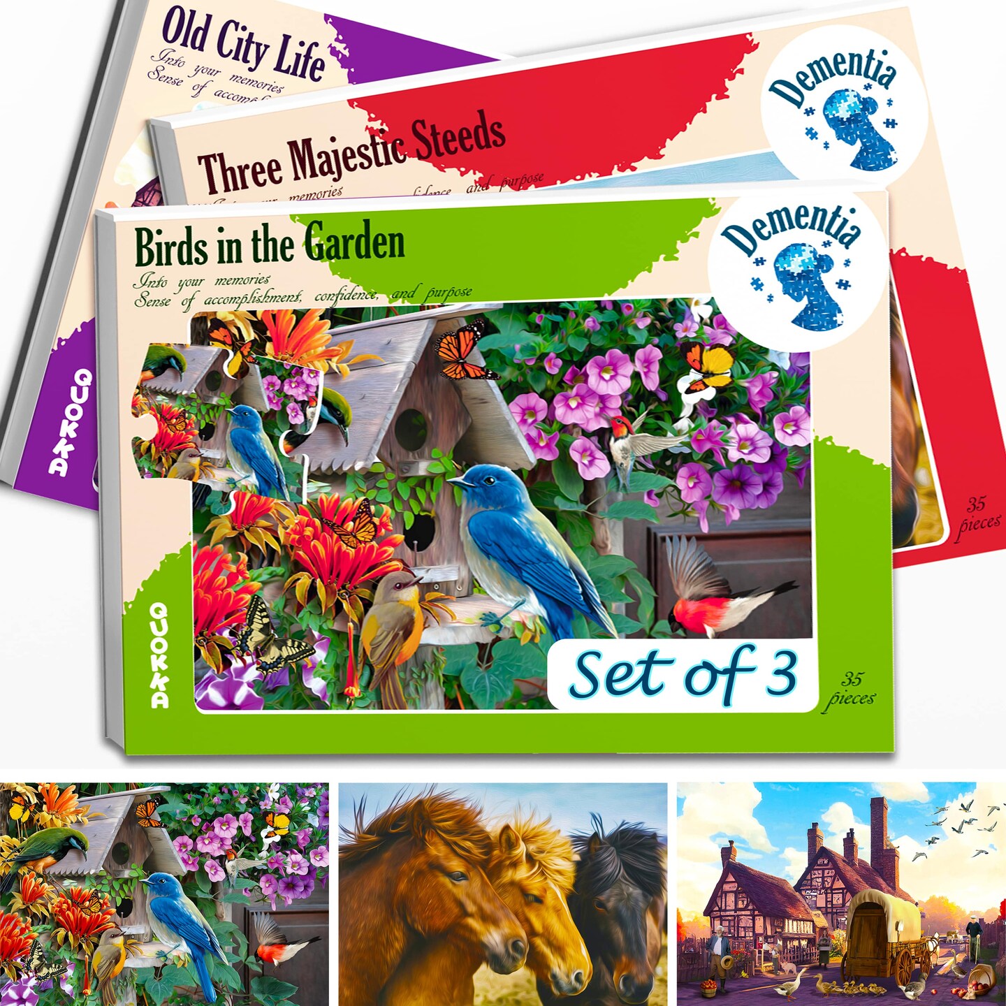35 Piece Dementia Puzzles for Elderly | Birds, Steeds and Old City