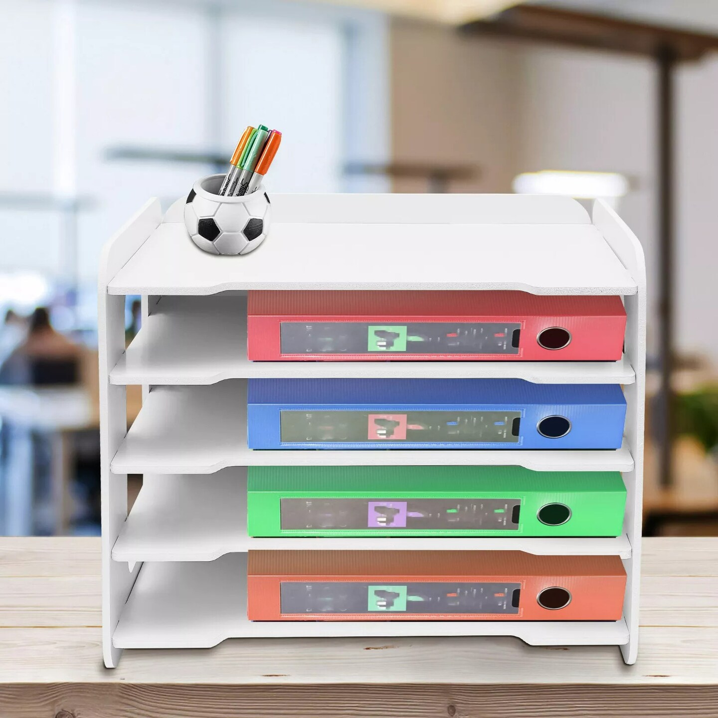 Desk Paper Organizer with 5 Tier Storage Shelf Desktop File Holder Document Rack