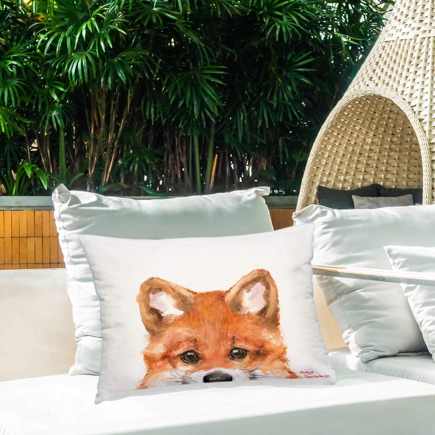 Baby Fox Kit Face Design by GeorgeDyachenkoArt Outdoor Printed Pillow 