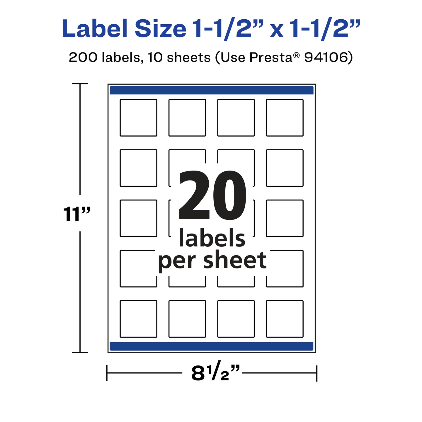 Avery Glossy Clear Square Labels with Sure Feed, 1.5&#x22; x 1.5&#x22;