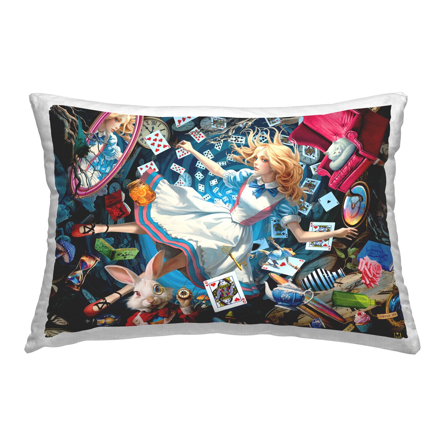 Storybook Girl & Rabbit Design by Michael David Ward Throw Pillow