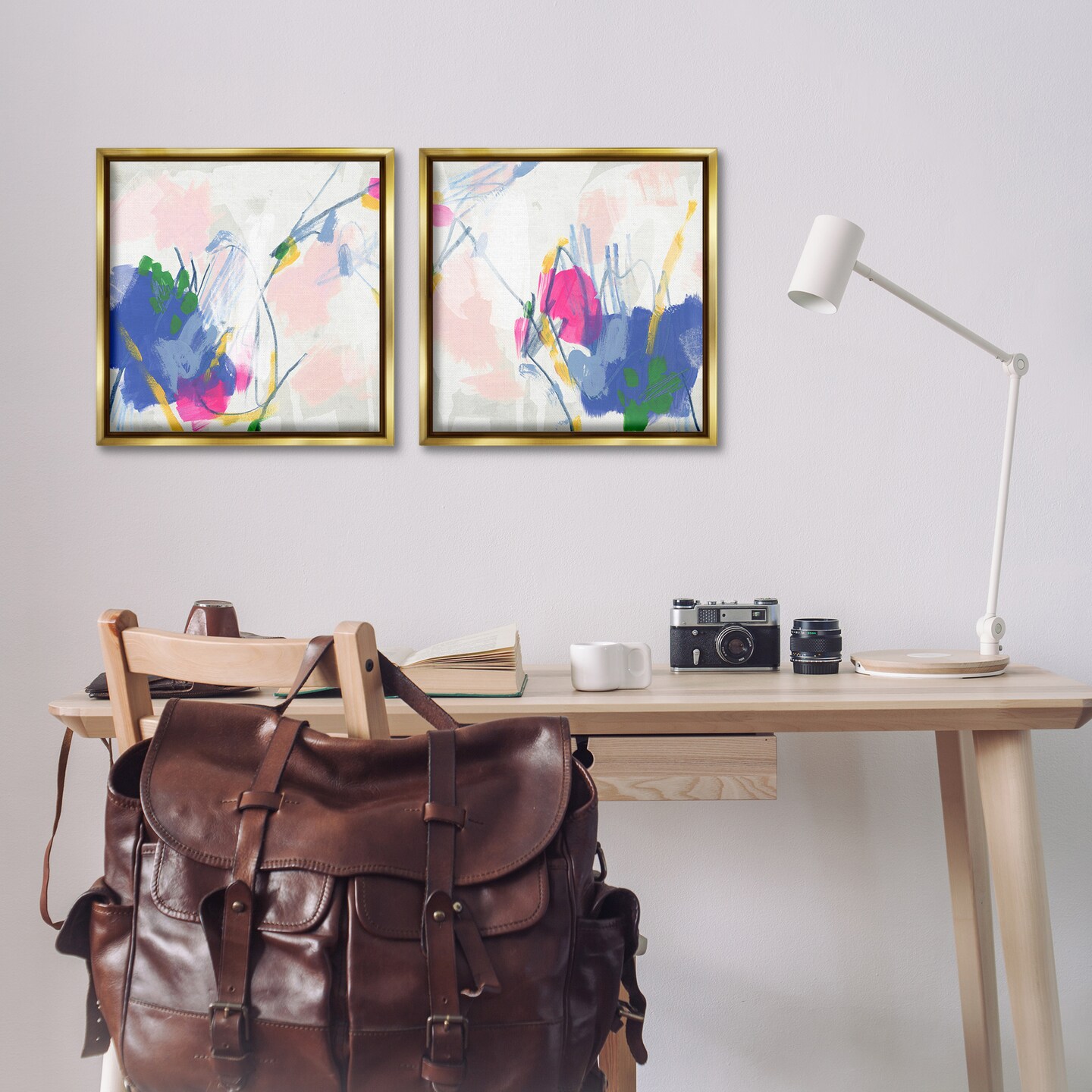 Stupell Industries Pink Blue Pop Abstract 2 pc Framed Floater Canvas Wall Art Set Design by June Erica Vess