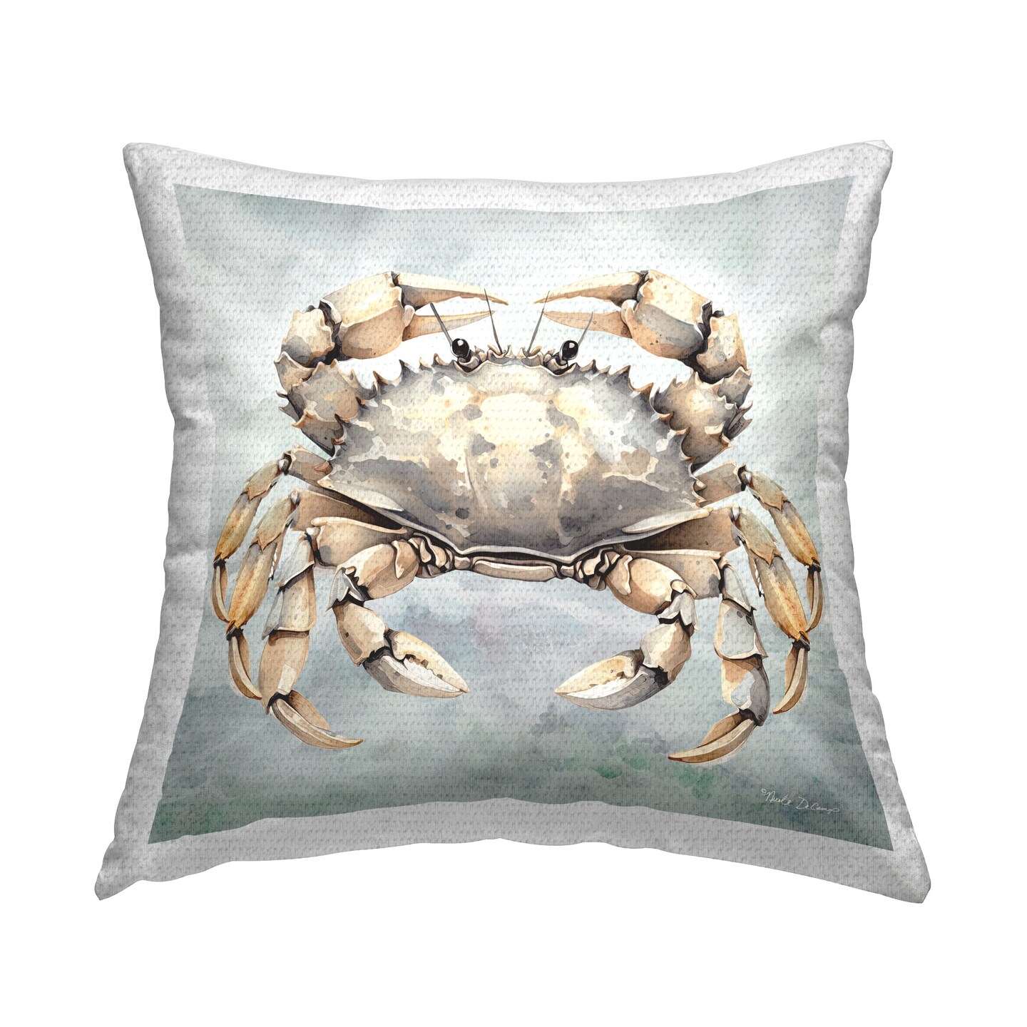 Detailed Crab on Grey Design by Nicole Decamp Outdoor Printed Pillow
